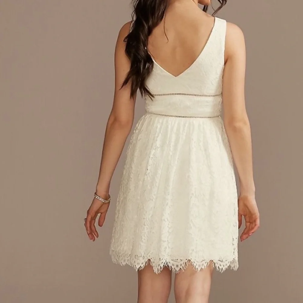 LAST CHANCE! DB Studio White Lace V Neck Bridal Dress - Picture 3 of 11